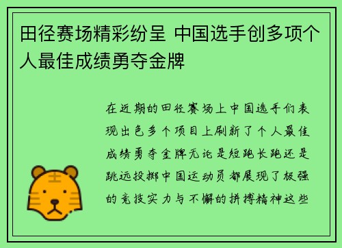 田径赛场精彩纷呈 中国选手创多项个人最佳成绩勇夺金牌